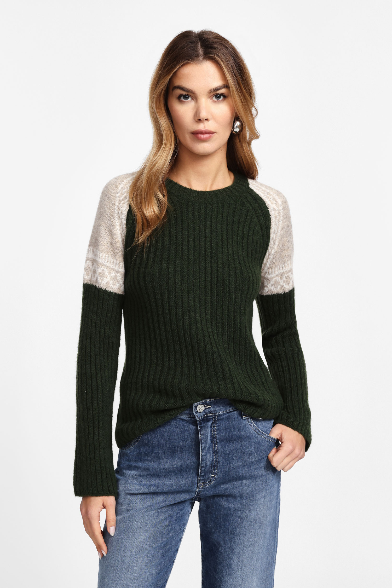 Image of Pullover a girocollo colorblock con ricami060