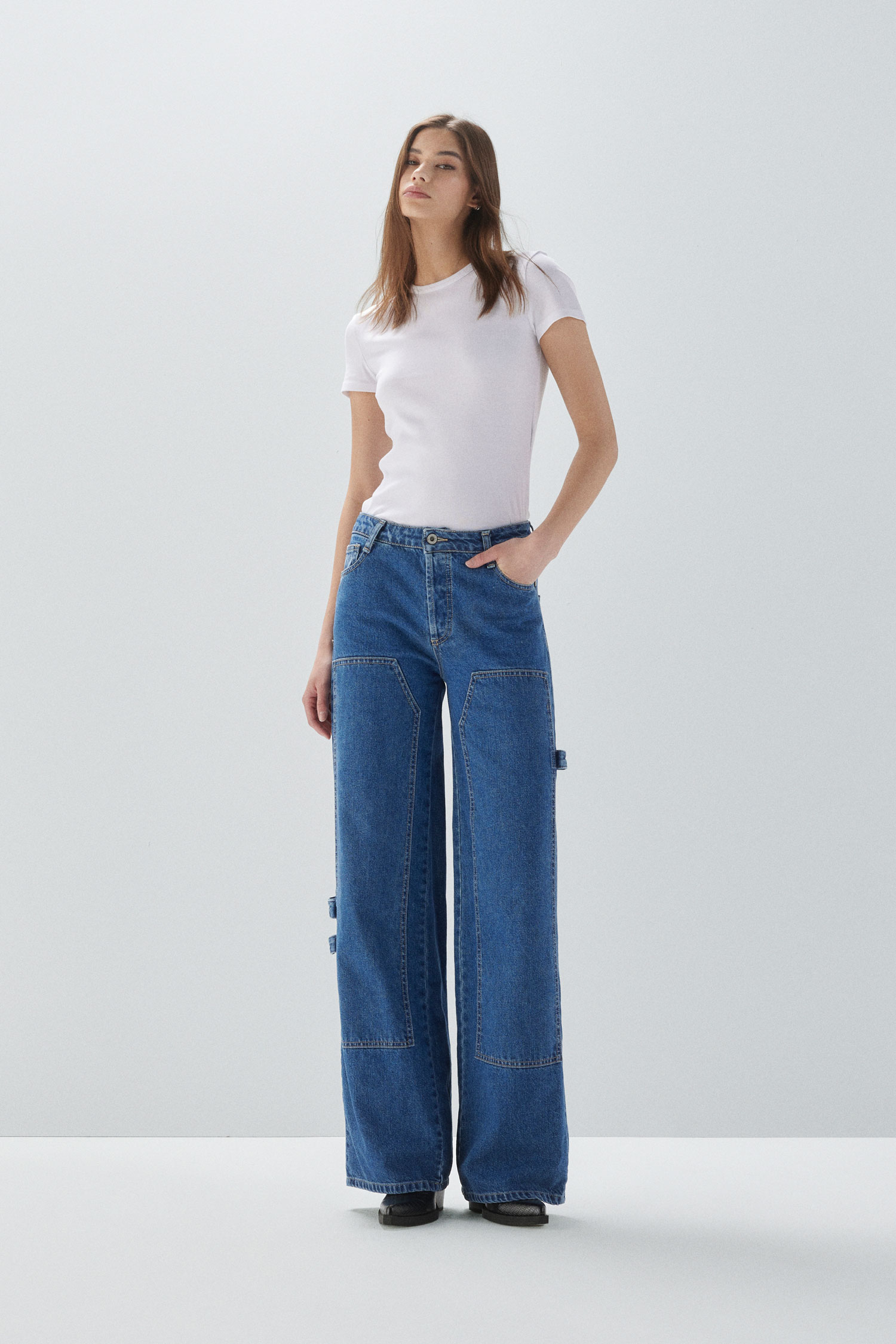 Image of Jeans ampi in puro cotone con cuciture060