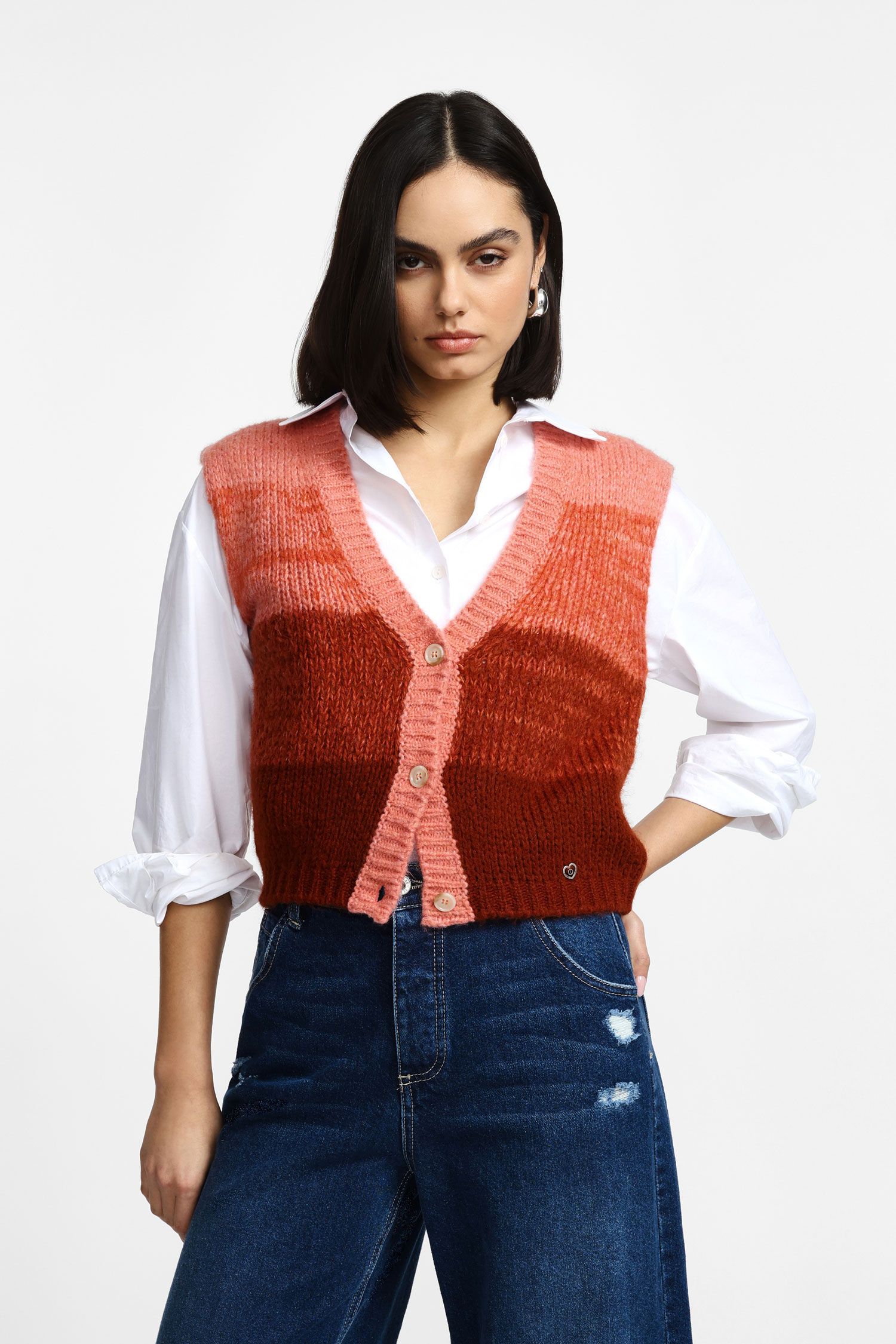 Image of Gilet in maglia a righe con bottoni060