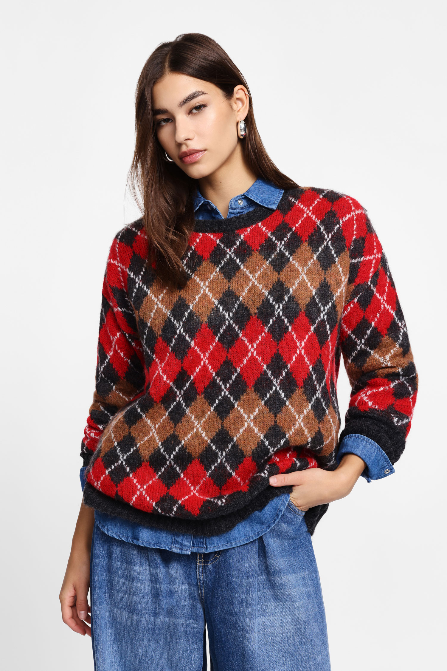 Image of Maglione a losanghe con maniche lunghe060