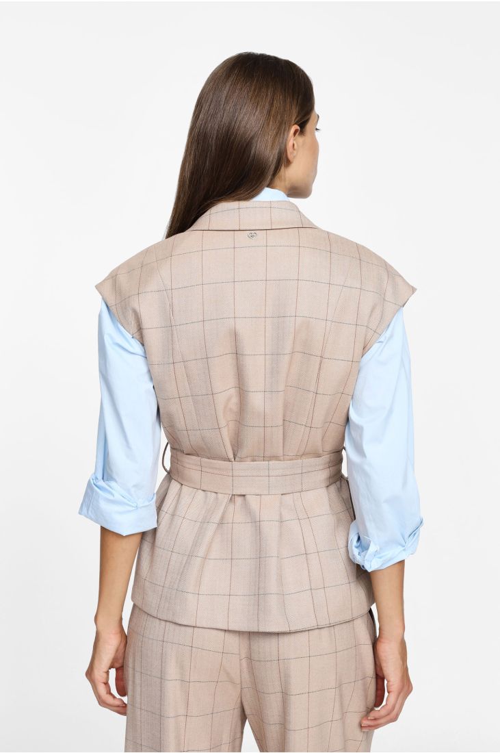 Checked vest with belt