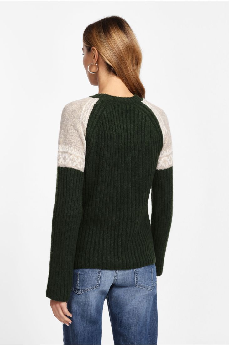 Colorblock crew neck sweater with embroidery