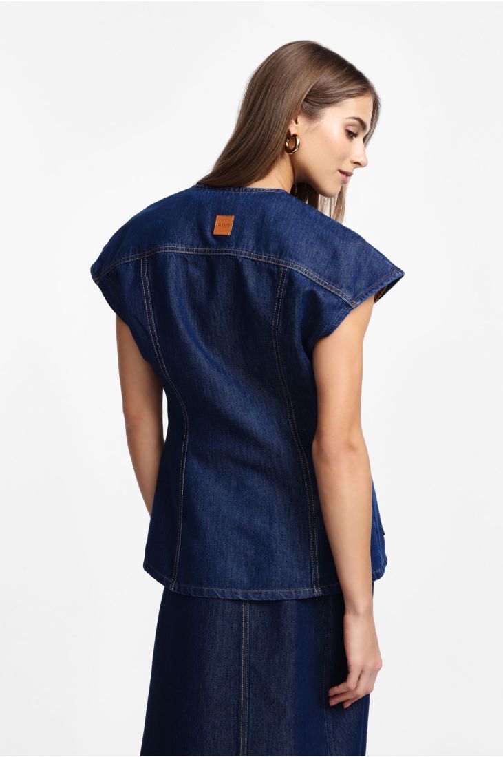 Denim vest with double strap