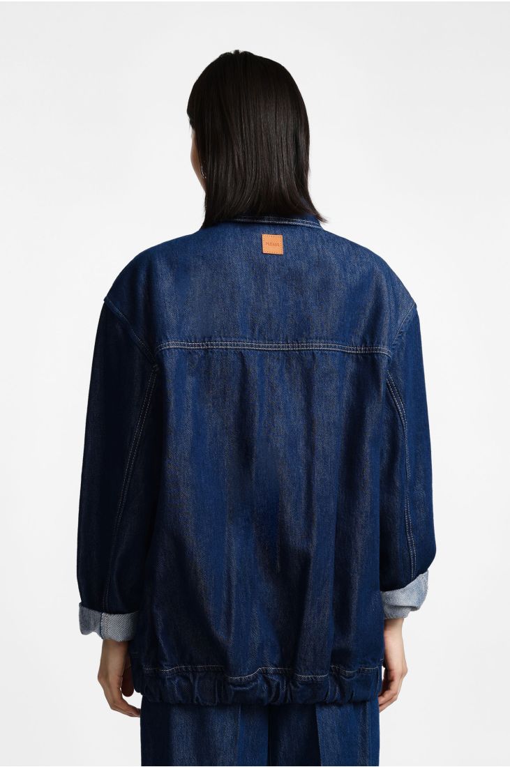 Denim jacket with front button closure