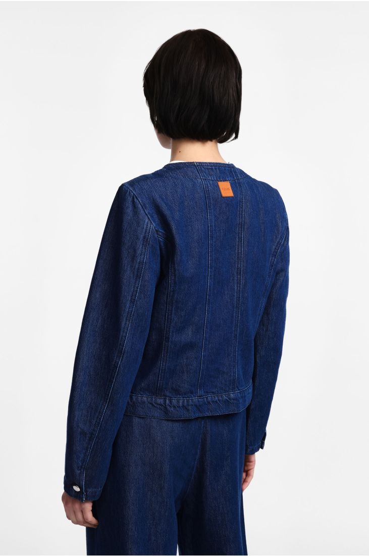 Denim jacket with front button closure