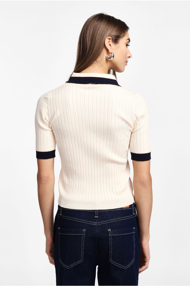 Polo sweater with short sleeves