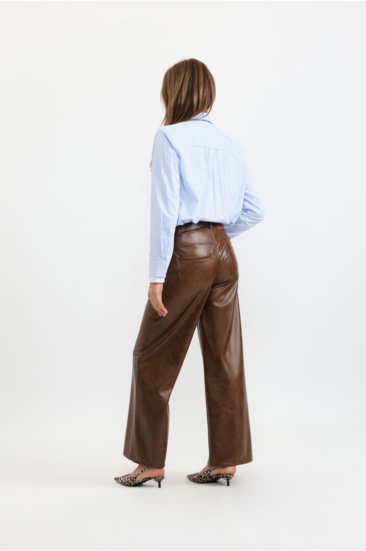 Faux-leather wide-leg flare trousers