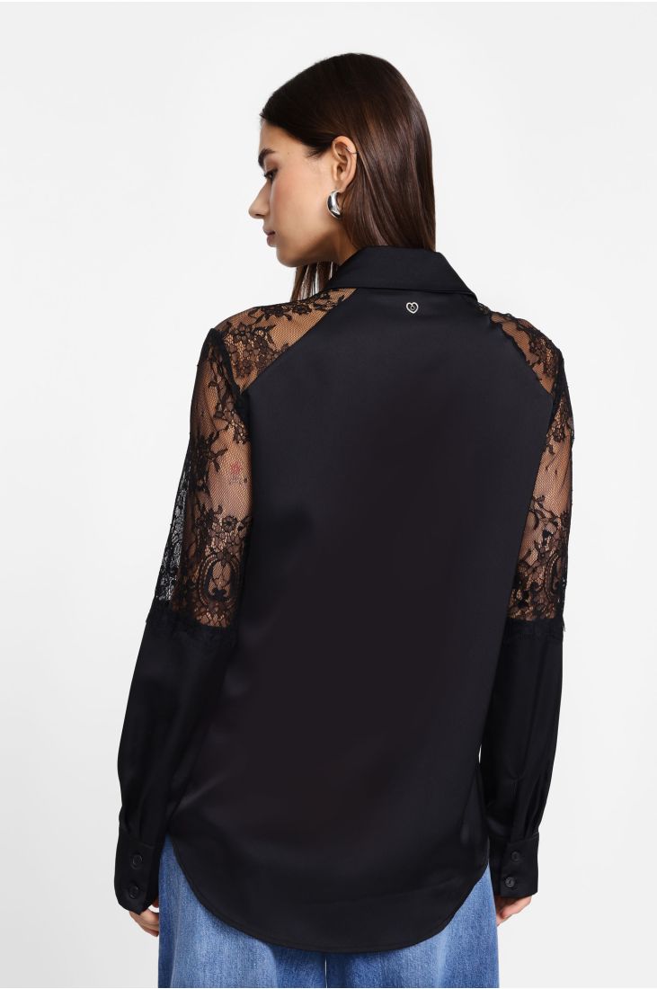 Shirt with lace and button placket