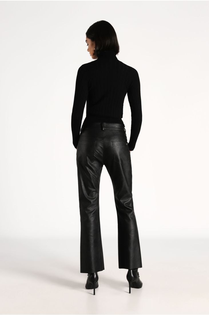 Faux-leather flared trousers