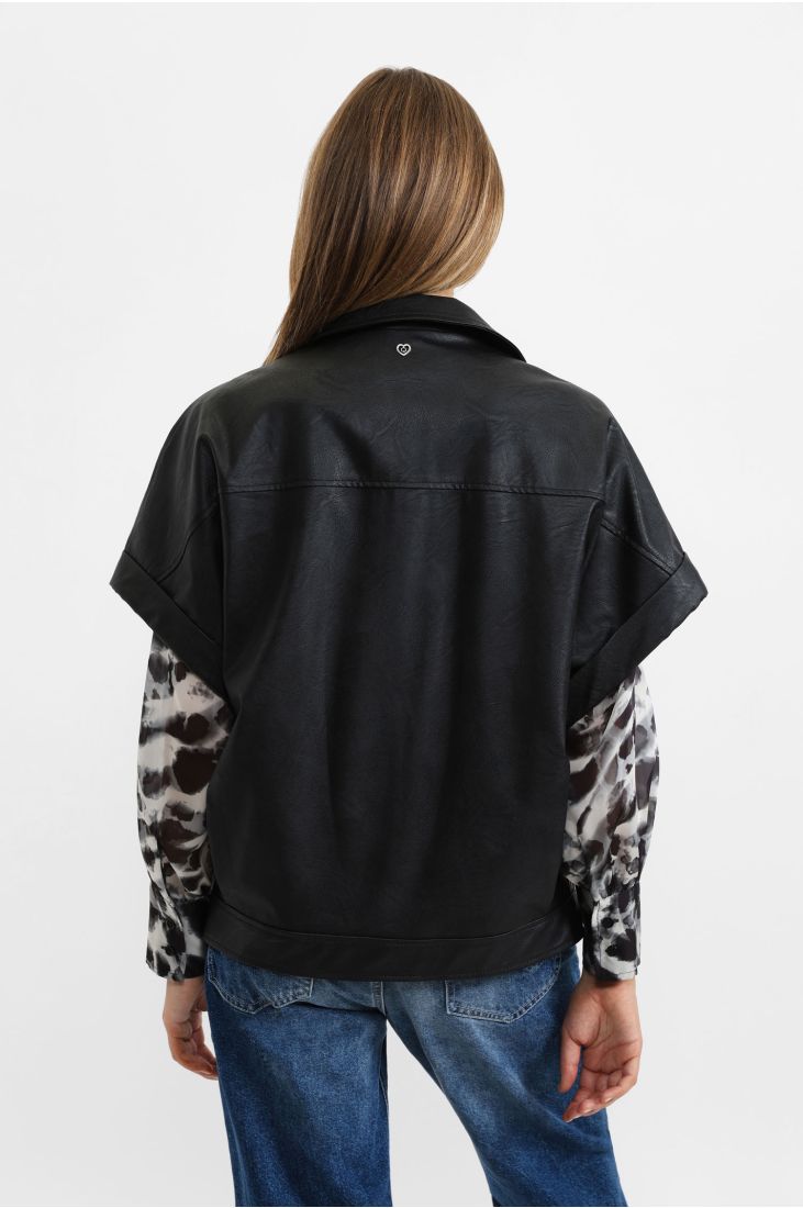 Faux leather jacket with short sleeves