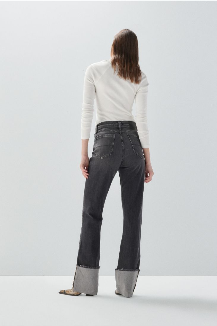 Faded-look straight-leg jeans with wide turn-ups