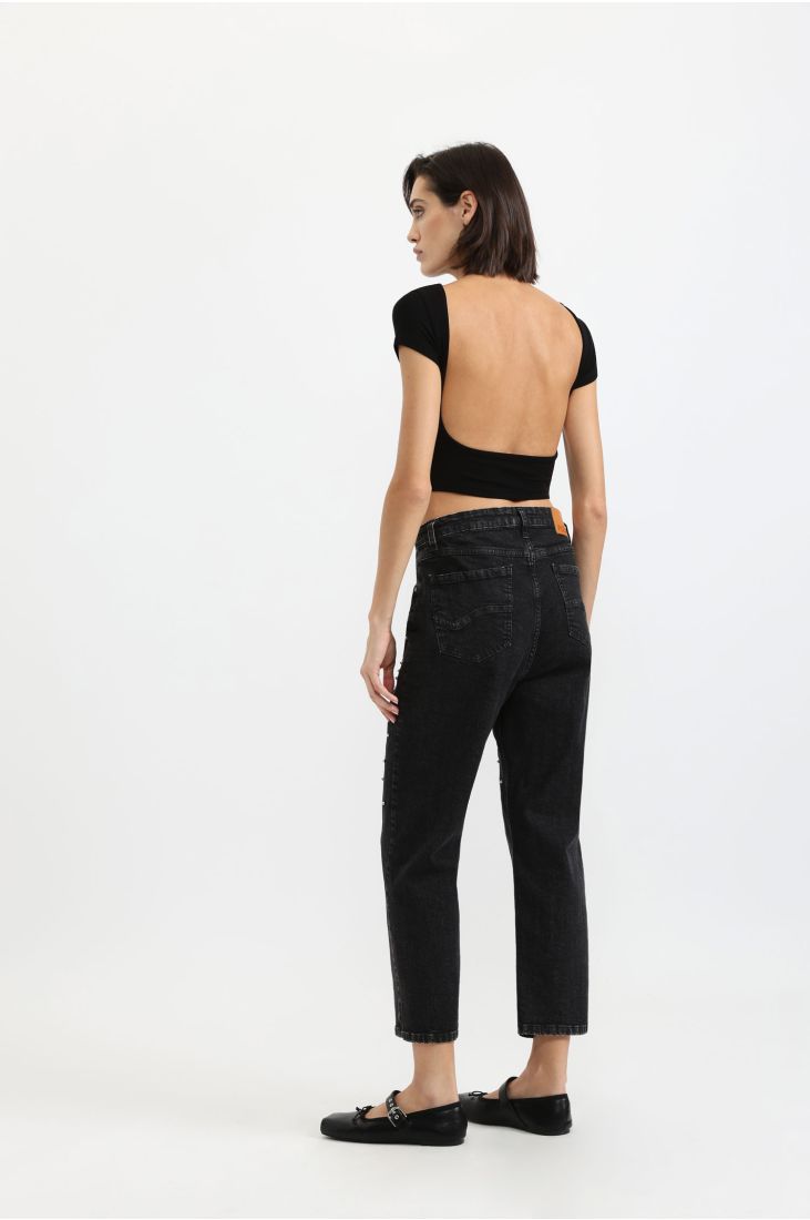 Cropped trousers with sparkling studs