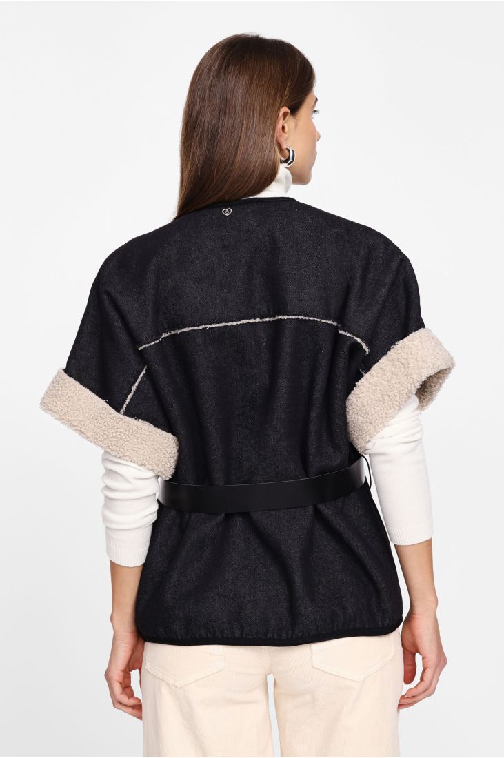 Sleeveless jacket with sheepskin lining and belt